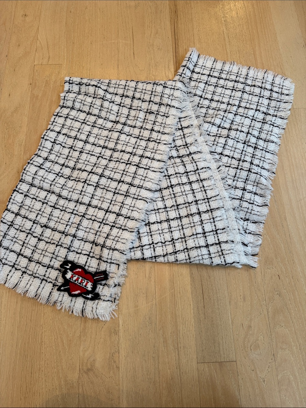 Karl Lagerfeld Black & White Checked Fringe Scarf